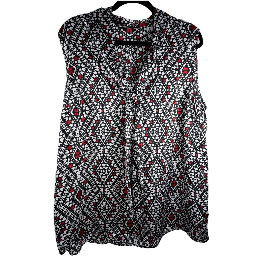 Nine West Women's Sleeveless Tunic Red Black 23 In Pit-pit, Plus Size Tie Front